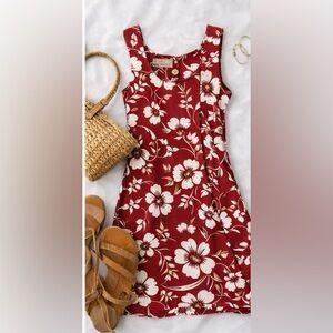 Vintage Hilo Hattie Red Hibiscus Hawaiian Dress Made in Hawaii Tropical Small